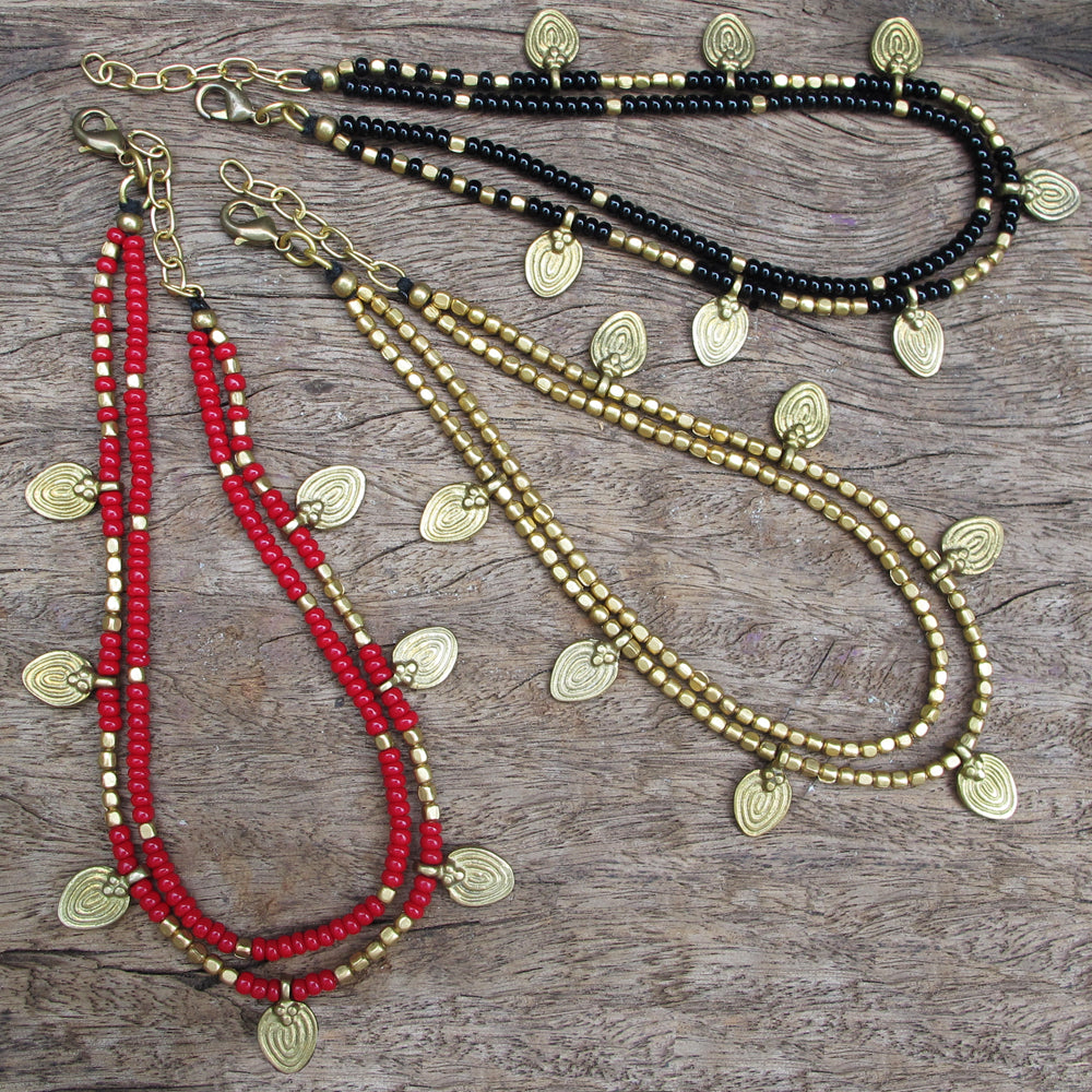 Two Line Lotus Anklet ☆Black☆Red☆