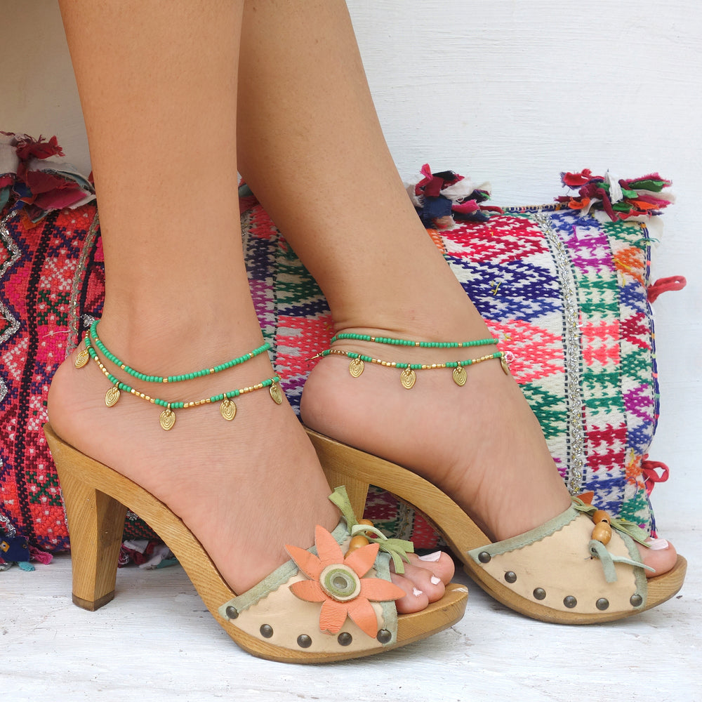 Two Line Lotus Anklet ☆Turquoise☆Green☆White☆