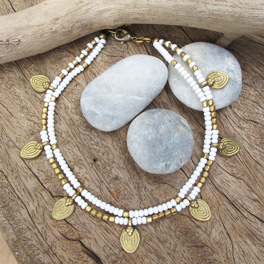 Two Line Lotus Anklet ☆Turquoise☆Green☆White☆